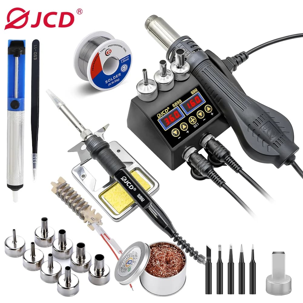 Estación de soldadura de retrabajo SMD de 750W, soldador 2 en 1, estación de soldadura de aire caliente, pantalla Digital LCD para reparación BGA PCB IC 8898