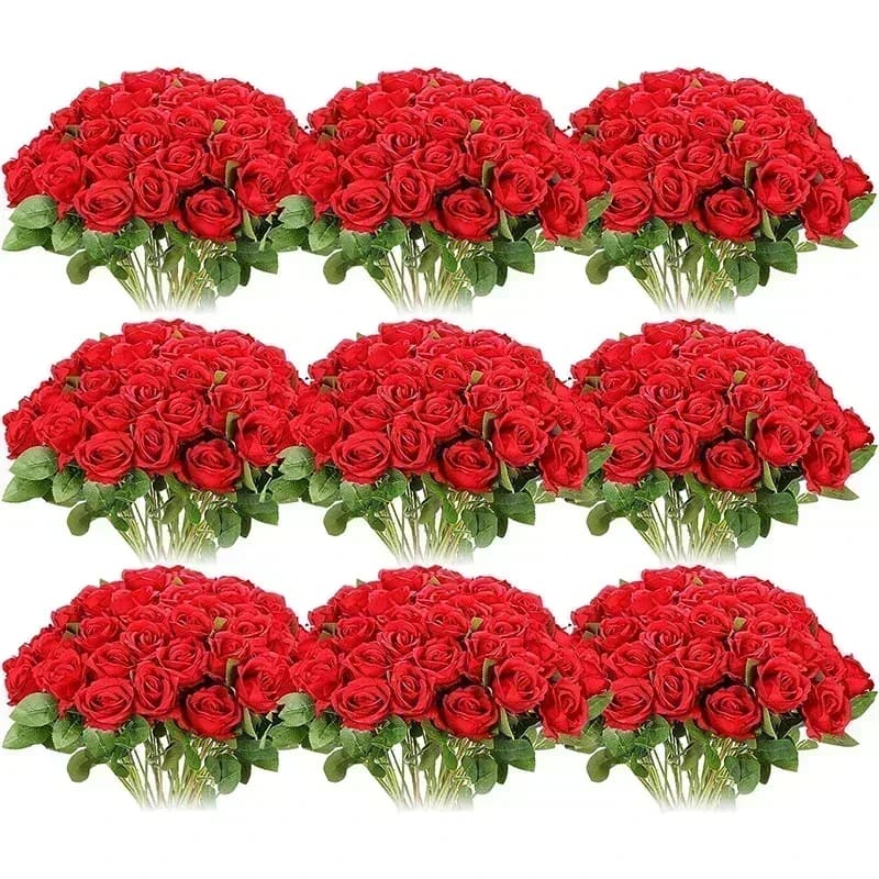 100 piezas de rosas artificiales, ramo de rosas de seda falsas para centro de mesa, jarrones, decoración del banquete de boda