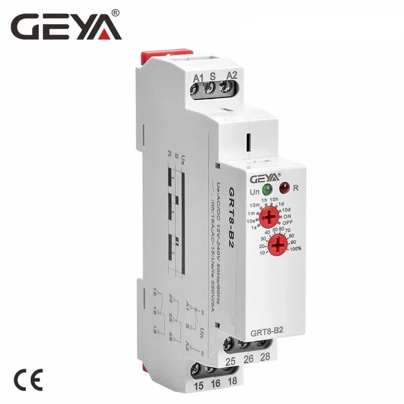 GEYA-relé de temporizador de apagado de Riel Din, GRT8-B, 12V, CE, CB, AC230V o AC/DC12V-240V