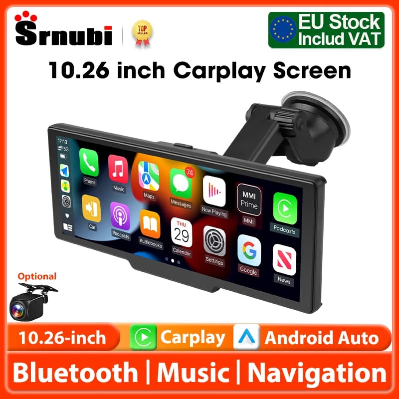 Pantalla de reproducción de coche de 10,26 pulgadas, CarPlay inalámbrico y Android Auto Dash Cam cámara trasera estéreo Multimedia, Radio AUX FM, pantalla táctil para coche
