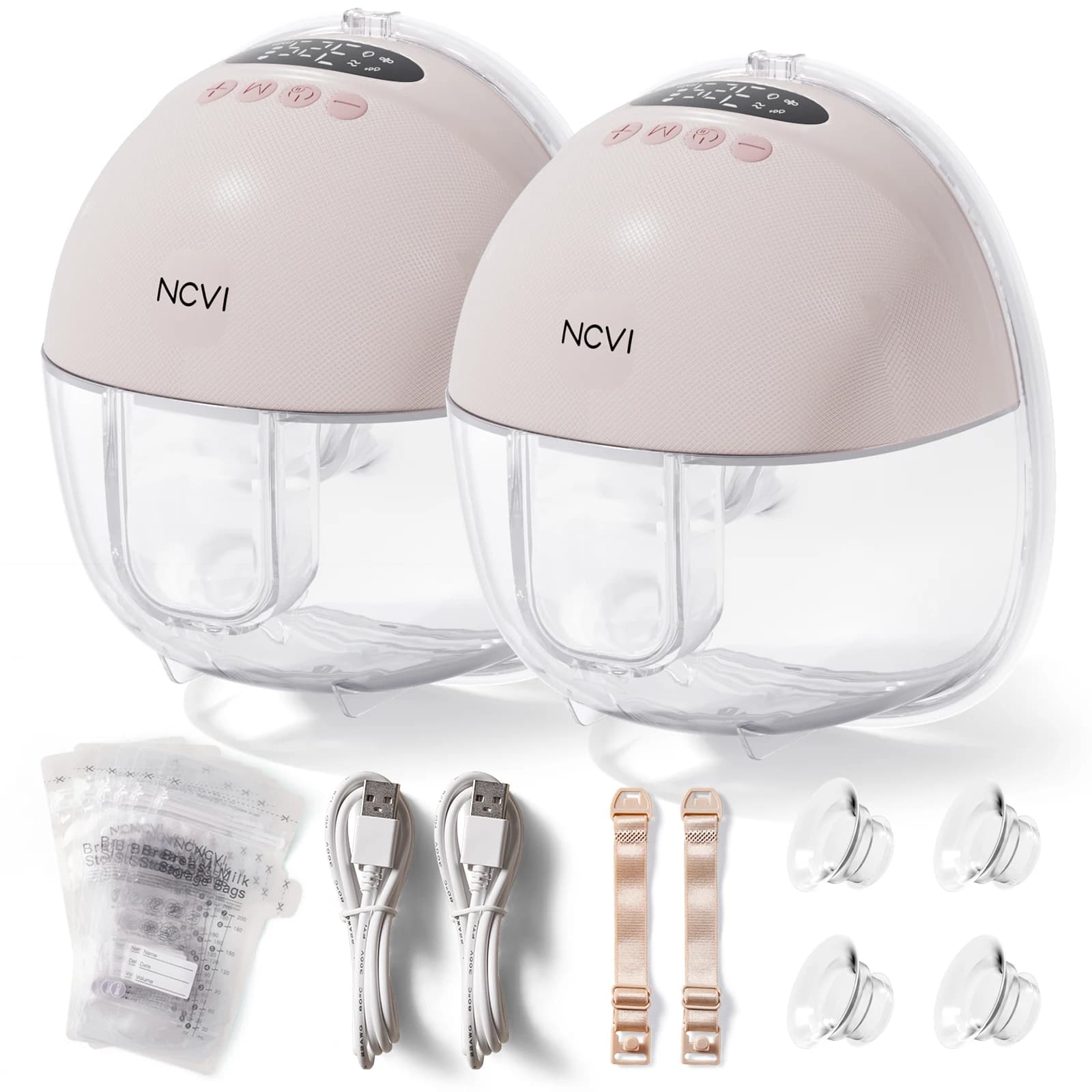 Extractor de Leche Eléctrico NCVI, Manos Libres para Lactancia, Extractor Inalámbrico Portátil Ultrasilencioso, 3 Tamaños de Bridas (19/21/24 mm)