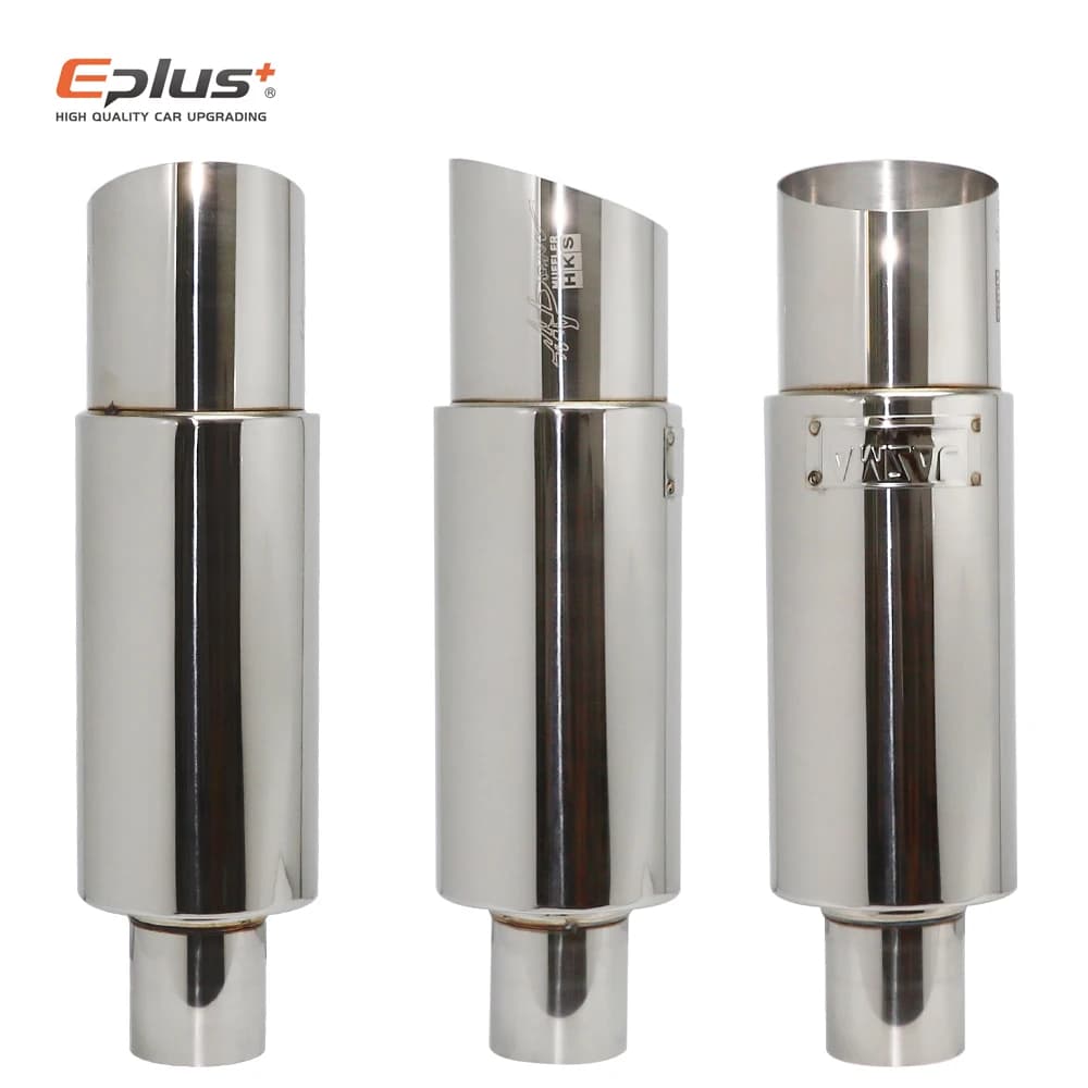 Tubo de escape de coche de acero inoxidable, silenciador de tambor recto, tubo de escape Universal de alta calidad O.D 51 57 63mm, salida 89mm de longitud 370mm