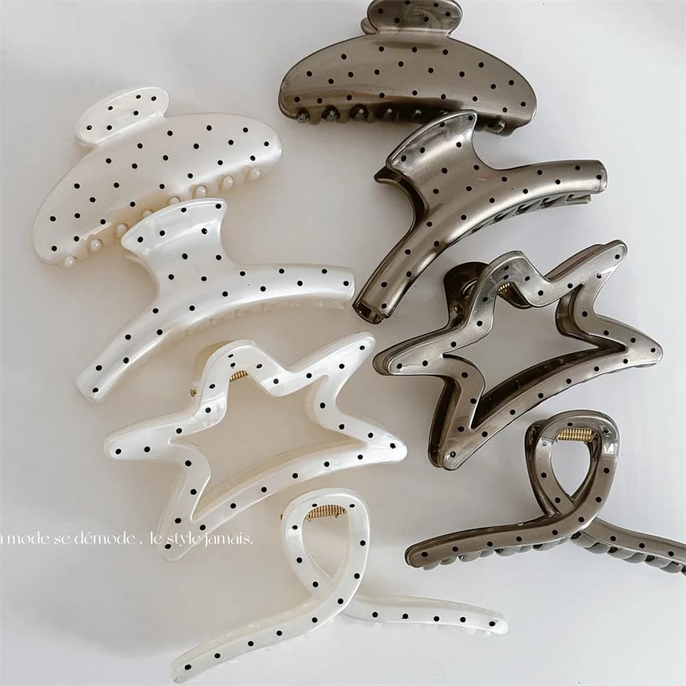 Pinza para el pelo de estilo francés para mujer, pasador con diseño de puntos y ondas negras grandes, pinza para el pelo a la moda para niña, accesorios para el cabello