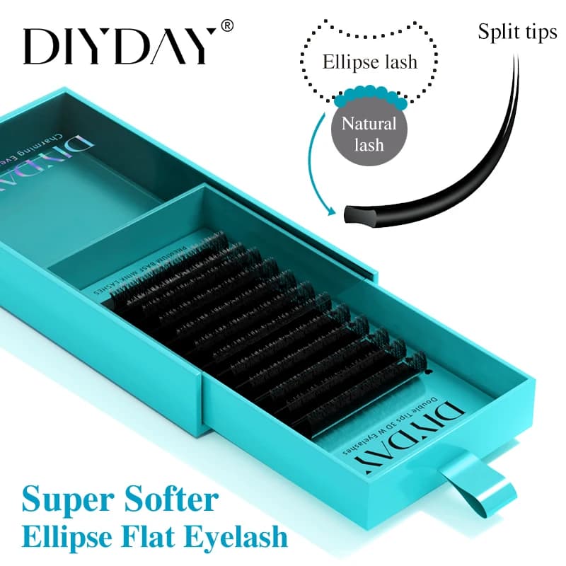 DIYDAY Extensiones de Pestañas Planas Ellipse 0.15 0.20 - Pestañas Individuales Súper Suaves de Aspecto Natural para Maquillaje