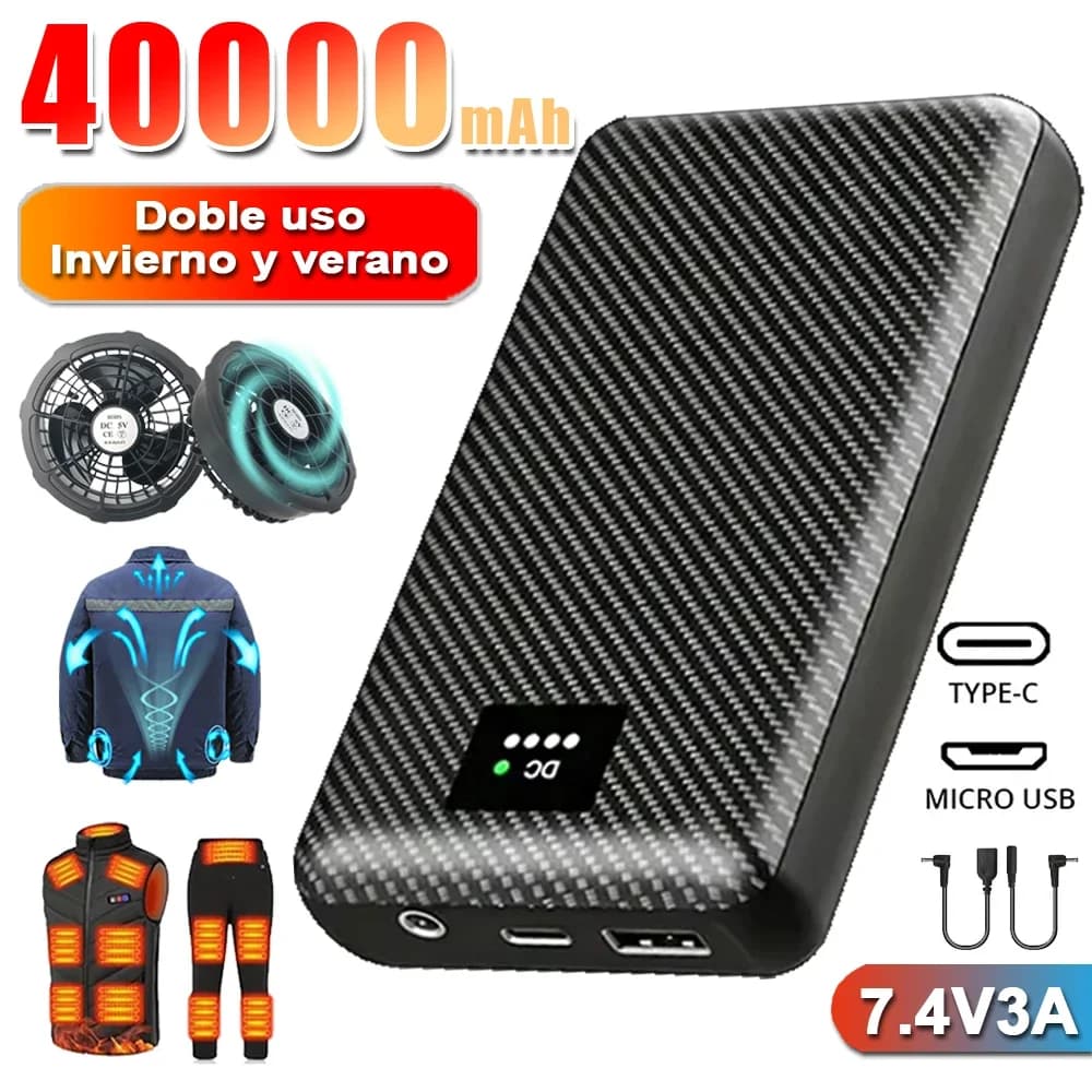 Batería Externa de 30000/40000mAh para Chaleco Térmico DC 7.4V, Chaqueta Calefactable, Ventilador Portátil para Chaleco Refrigerante de Pesca de Verano