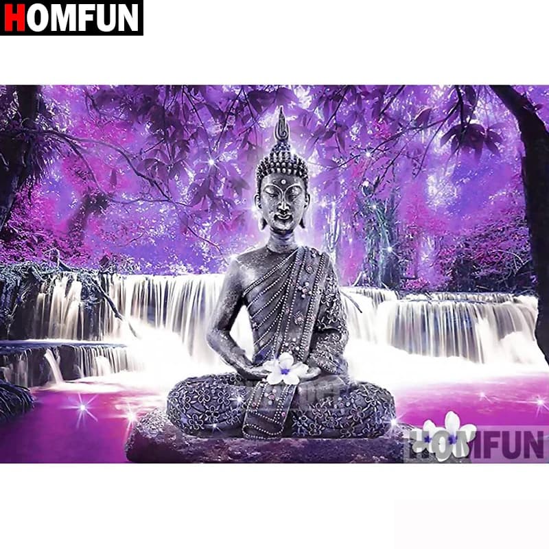 HOMFUN Diy 5d pintura de diamante "Buda religioso" punto de cruz cuadrado redondo bordado de diamantes trabajo hecho a mano arte de diamantes de imitación A30013