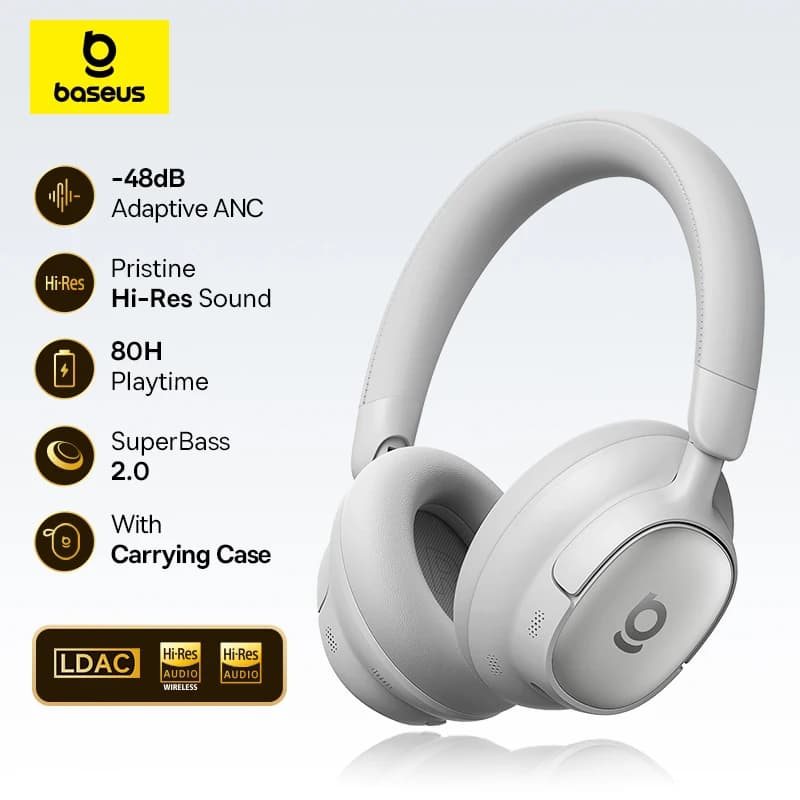 Auriculares Bluetooth Baseus Bowie MH1 con Cancelación de Ruido de 48dB, Auriculares de Alta Resolución LDAC, Auriculares Inalámbricos