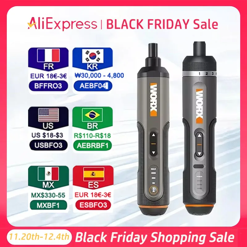 Worx-Juego de Mini destornilladores eléctricos de 4V, WX242 WX241 WX240, destornilladores eléctricos inalámbricos inteligentes, herramientas de taladro manual recargables por USB