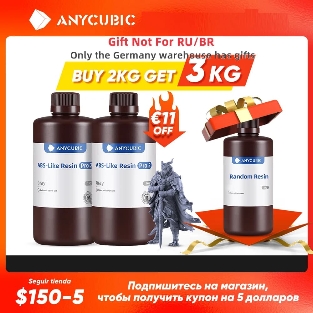 Compre 2 kg para obtener 3 kg ANYCUBIC-resina ABS 3D de alta precisión para LCD, fotopolímero estándar de 405nm, curado UV, 2 unidades por lote