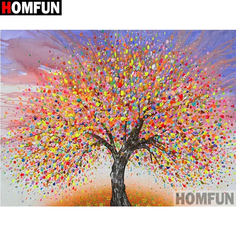HOMFUN-pintura diamante 5D DIY "paisaje de árbol", bordado de diamantes de imitación, estilo punto de cruz, A30037