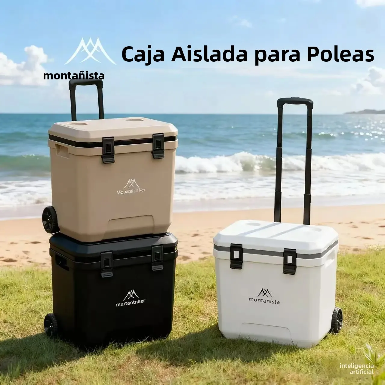 GO PEAK MOUNTAINHIKER 36L Khak Caja Térmica con Ruedas, Incubadora Portátil para Exteriores, Caja Refrigeradora para Coche y BBQ con Ruedas de Carro