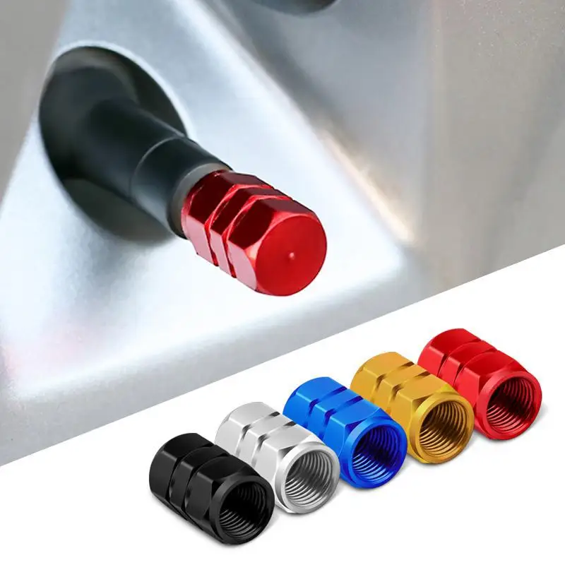 4 Uds. Tapas de válvula de neumático de coche de aluminio, cubierta hermética de válvula de neumático de aleación hexagonal, polvo impermeable para automóviles, motocicletas, camiones y bicicletas