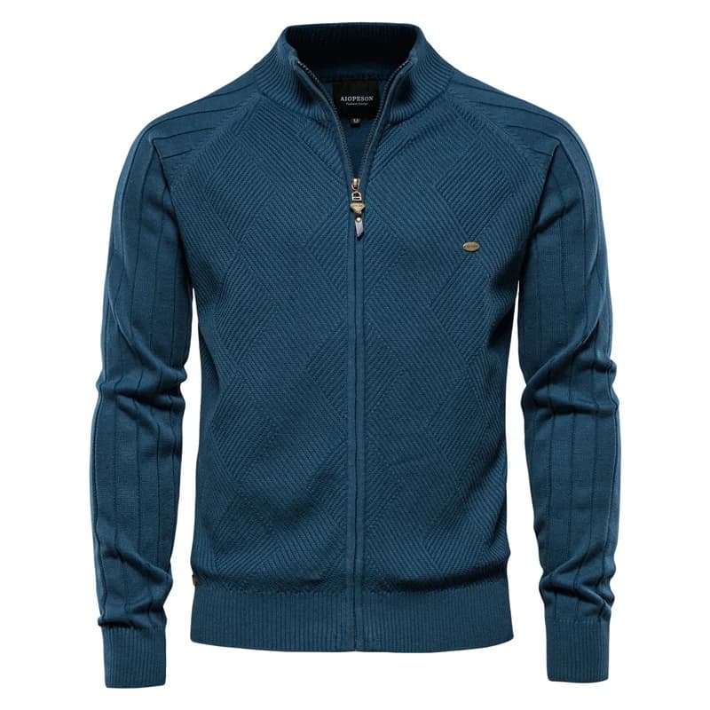 AIOPESON Argyle cárdigan de Color sólido para hombre, suéteres informales de algodón con cremallera de calidad para invierno, cárdigans básicos de moda para hombre