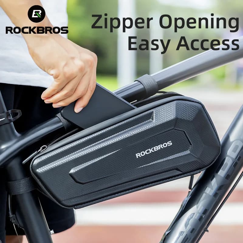 ROCKBROS-Bolsa de bicicleta con doble cremallera, carcasa dura, marco de tubo frontal, resistente al agua, gran capacidad, paquete de ciclismo, accesorios para bicicleta de carretera y montaña