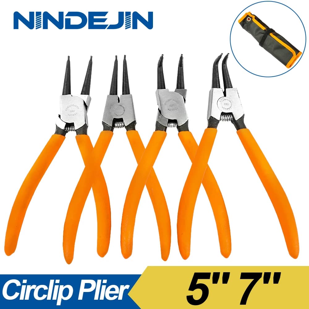 NINDEJIN-Juego de alicates de anillo de retención, conjunto de alicates de anillo de retención externo interno de acero de CR-V, 5 y 7 pulgadas, 4 unids/set
