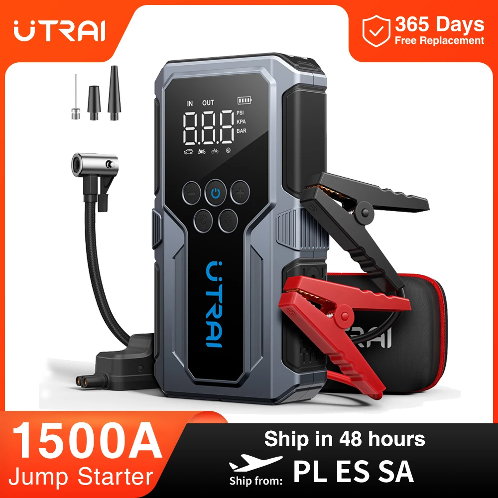 UTRAI 1500A arrancador de batería de coche banco de energía portátil 150PSI bomba de aire batería de coche impulsionadores de emergencia dispositivo de arranque arranque de coche 2024