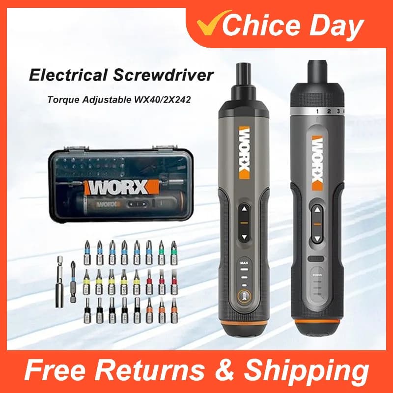Juego de destornilladores eléctricos Worx 4V Mini WX242 WX240, destornilladores eléctricos inalámbricos inteligentes, taladro manual recargable por USB, herramientas eléctricas