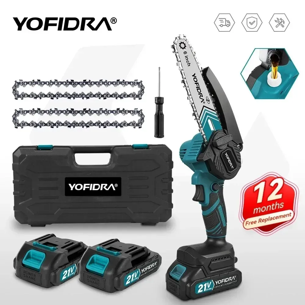 YOFIDRA-motosierra eléctrica inalámbrica de 6 pulgadas, engrasador para jardín, corte de madera, sierra de poda, herramienta eléctrica para Pin de batería Makita de 21V