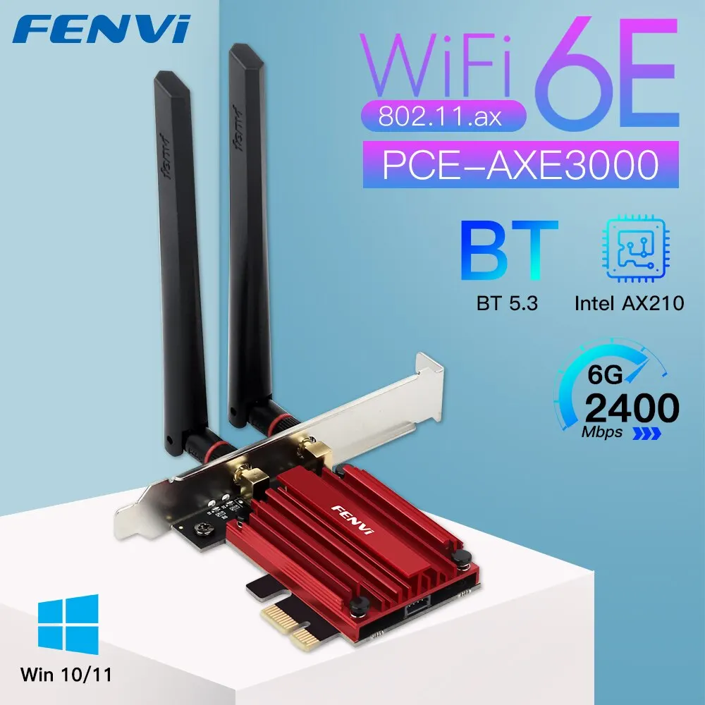Fvi-adaptador PCIE inalámbrico WiFi 6E AX210, 5374Mbps, triple banda, 2,4G/5G/6Ghz, Compatible con Bluetooth 5,3, tarjeta de red WiFi para Win 10/11