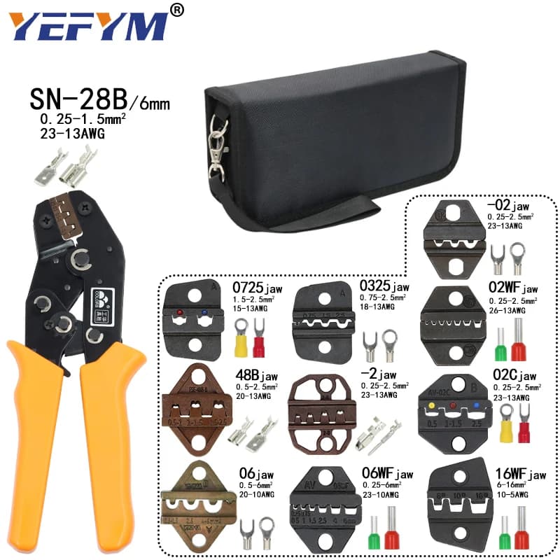 Alicates de prensado de SN-28B, 10 mandíbulas para TAB 2,8 4,8 6,3/C3 XH2.54 3,96 2510/tubo/terminales sin aislamiento, kit de abrazadera eléctrica, herramientas
