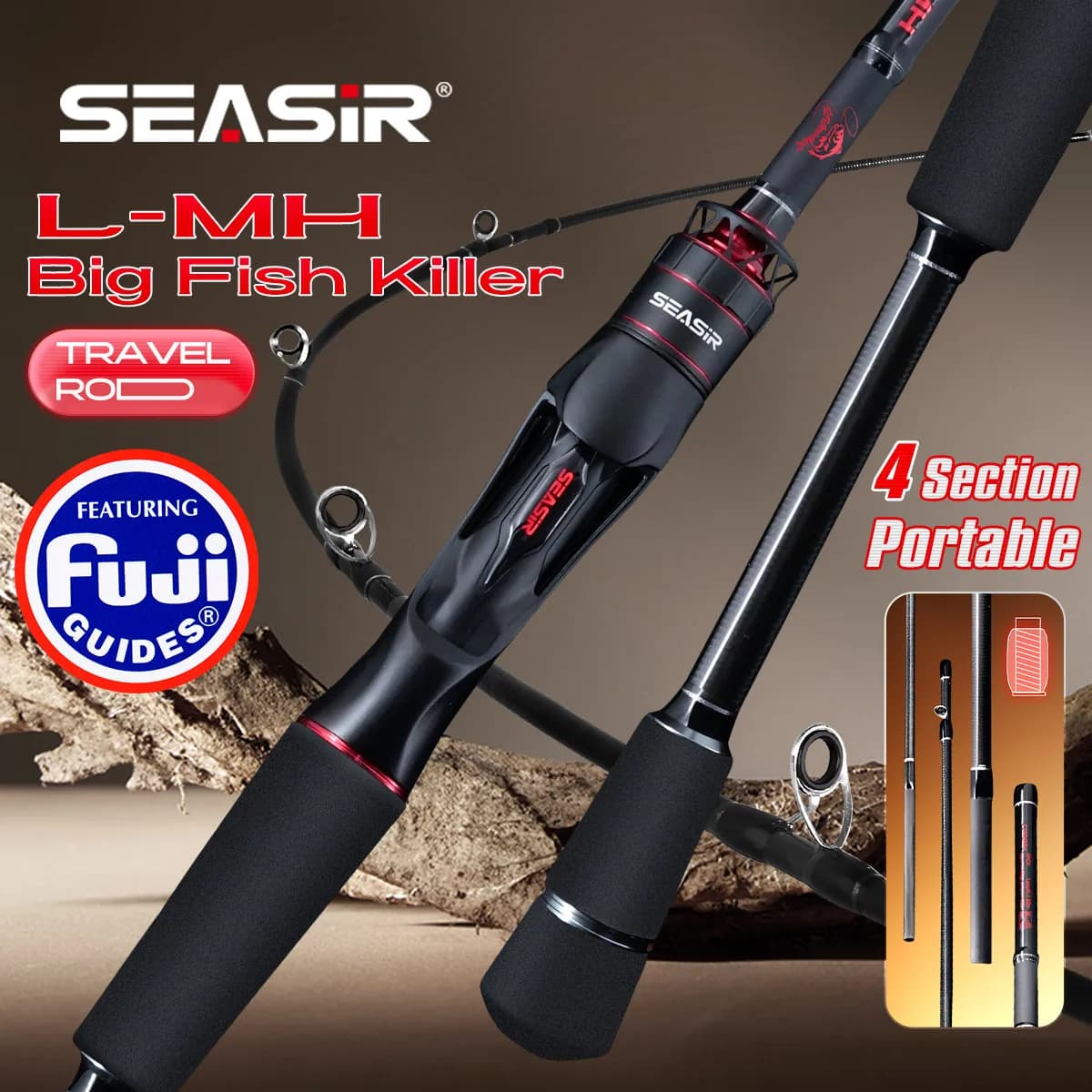 Seasir Salminus XF M/MH caña de pescar giratoria y fundida FUJI O anillos guía 1,83 M arrastre 7-9 KG caña de viaje integral de 4 piezas de potencia pesada
