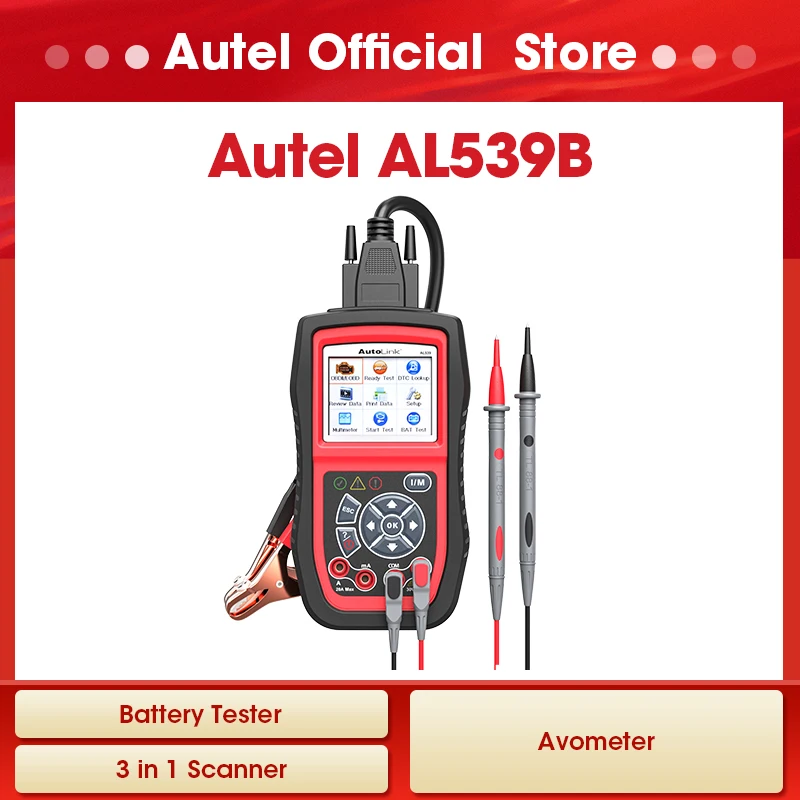 Escáner OBD2 Autel Autolink AL539B, Probador de Baterías de 12V, Analizador Automotriz, Avómetro de CC/CA 3 en 1, Lector de Códigos, Similar al AL539, Actualización Gratuita
