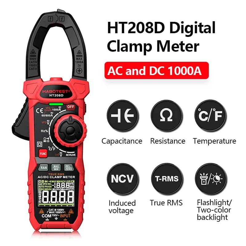 HT208A/D AC/DC medidor de pinza Digital multímetro Pinza Amperimetrica valores eficaces verdaderos capacitancia de alta precisión NCV Ohm Hz probador
