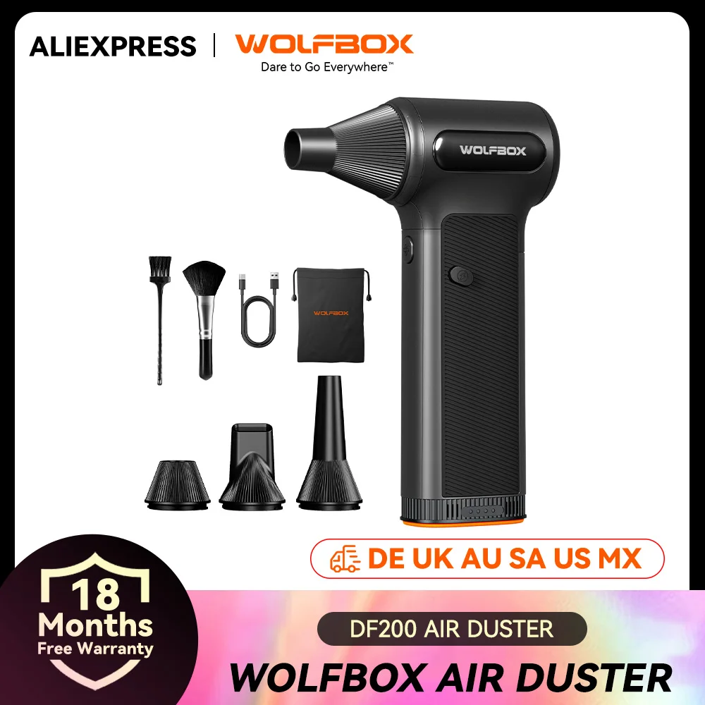 WOLFBOX DF200 - Soplador de Aire Portátil, 320g de Presión de Viento, Batería Extraíble, para Auto/Hogar/Exterior