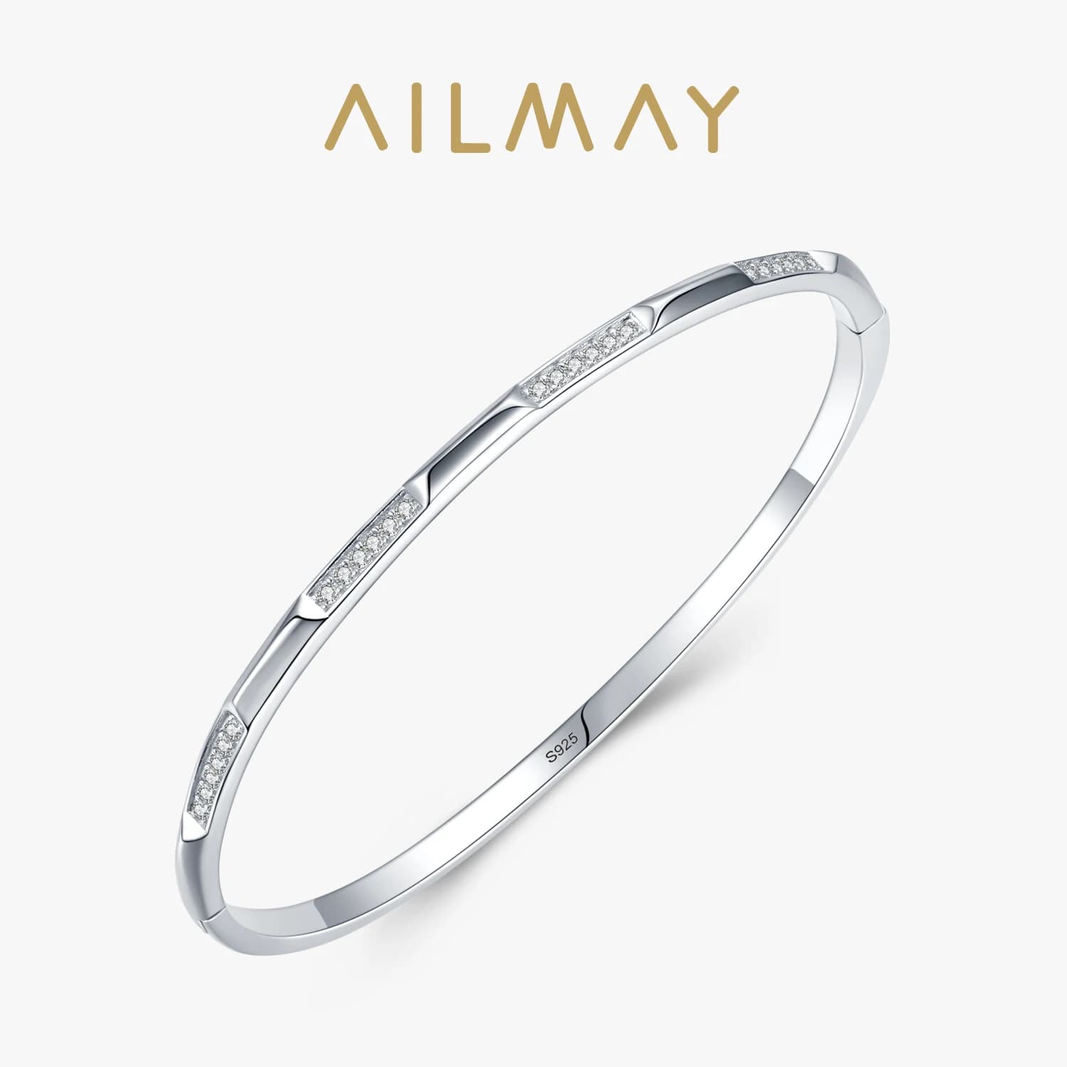 Ailmay auténtica Plata de Ley 925 diseño geométrico Simple pulseras CZ para mujer joyería fina minimalista 2021 nuevo estilo Bague