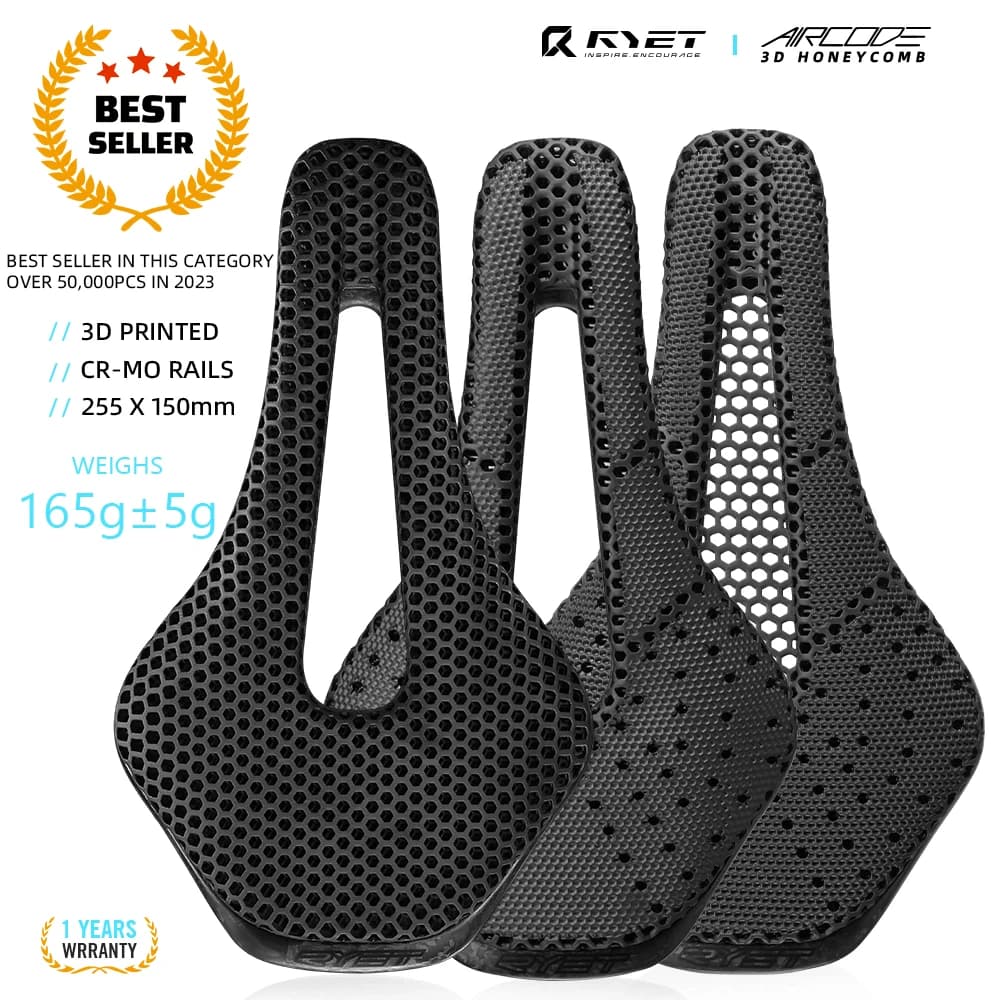 RYET-sillín de bicicleta con estampado 3D, asiento ultraligero de fibra de carbono, hueco, cómodo, transpirable, para ciclismo de montaña o carretera