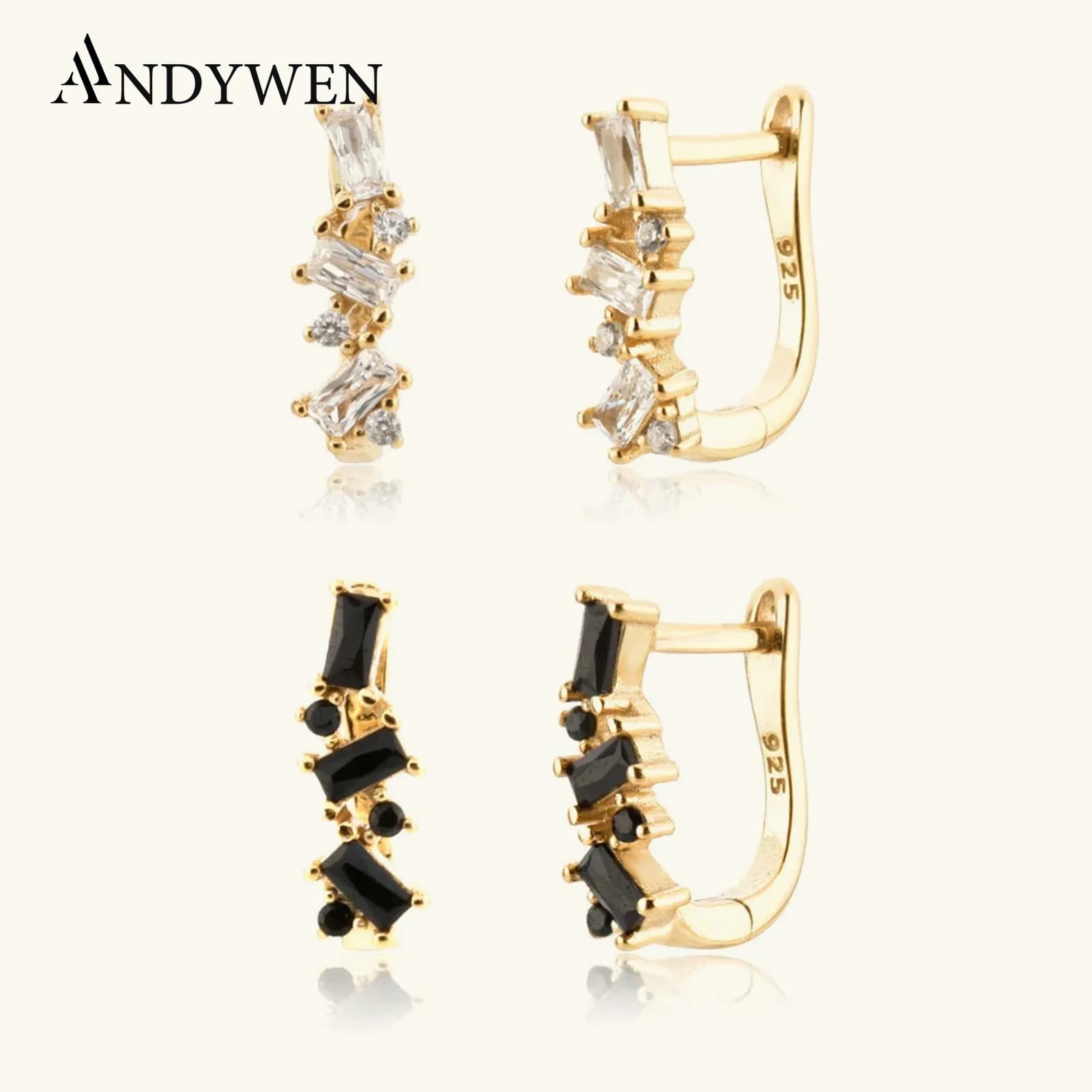 ANDYWEN-Pendientes de plata de ley 925 para mujer, aros de óvalo negro claro, Piercing, Clips, joyas de boda, regalo