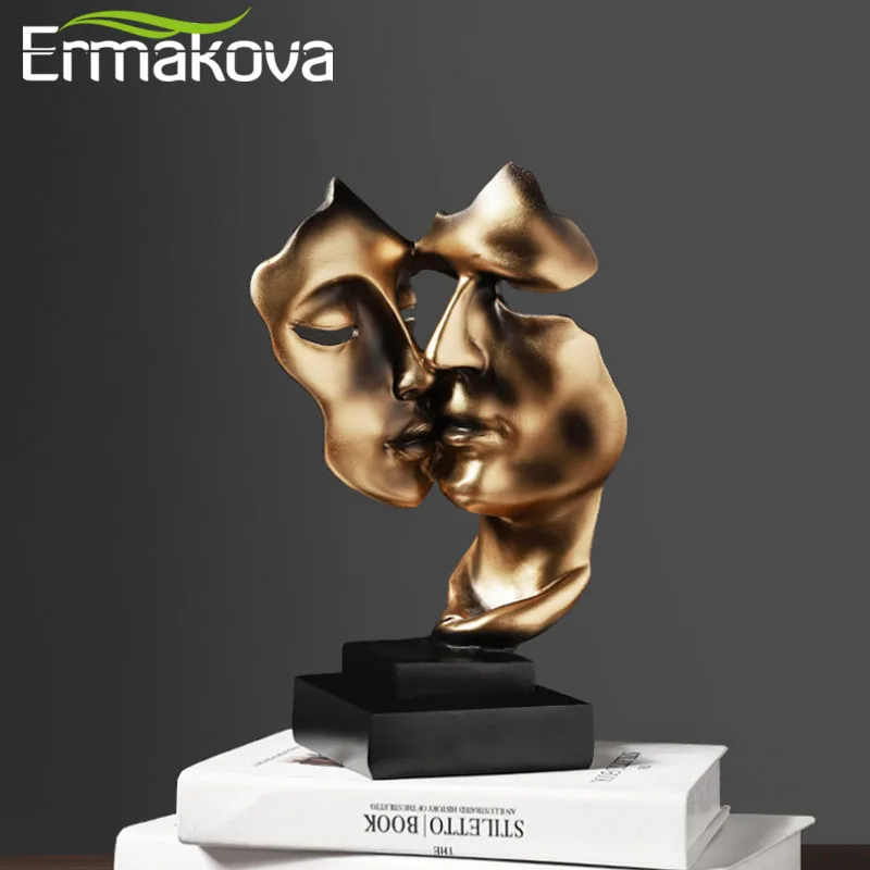 ERMAKOVA-escultura de cara humana de pareja besándose, máscara de resina, estatua, adorno de mesa para decoración del hogar, regalos de boda, 27cm