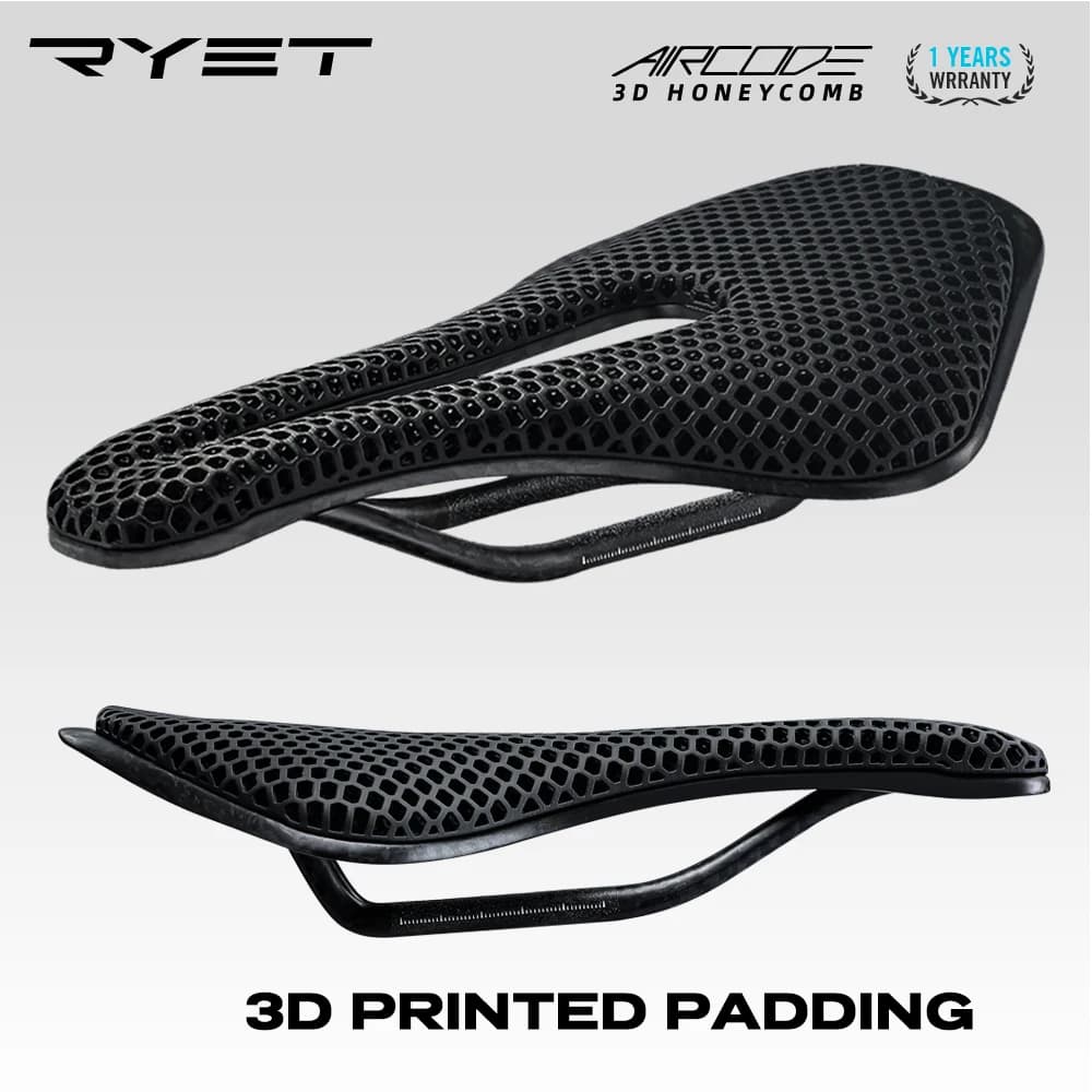 RYET-sillín de bicicleta con estampado 3D, ultraligero, de fibra de carbono, hueco, cómodo, transpirable, para bicicleta de montaña, grava, piezas de asiento de ciclismo