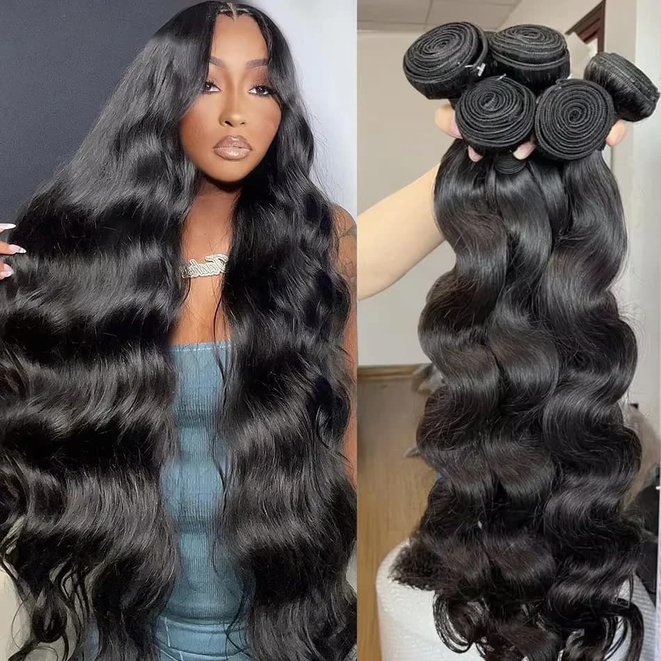 Extensiones de Cabello Humano Ondulado Brasileño Remy Sin Procesar de 38-40 Pulgadas, Ondas Corporales, 3-4 Paquetes, Doble Trama