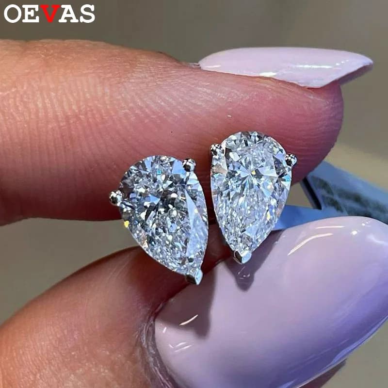 OEVAS GRA - Pendientes de Oro Blanco con Moissanita Corte Pera de 1 a 4 Quilates para Mujer, Plata S925 Chapada en Oro de 18K, Joyería Fina, Regalos