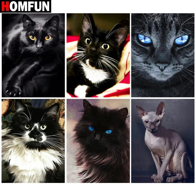 HOMFUN-pintura de diamante 3D "animal gato negro", bricolaje, cuentas completas de diamantes de imitación, Kits de punto de cruz, bordado de diamantes redondos y cuadrados