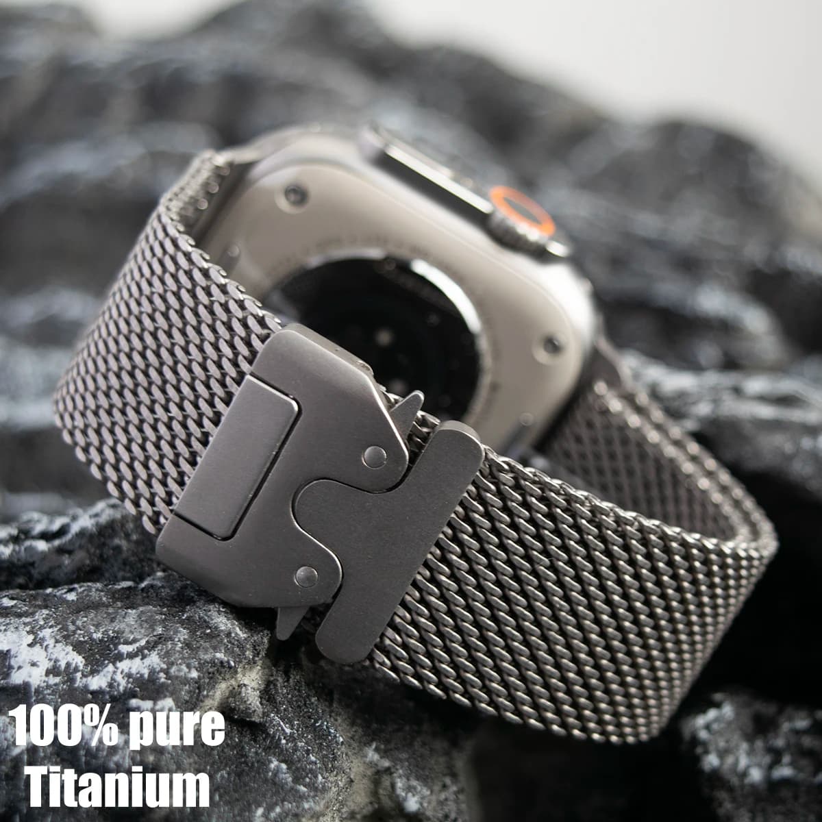 Correa de titanio para Apple Watch Ultra 4/3/2 de 49 mm, compatible con las series iWatch 12, 11, 10, 9 y 8. Correa de lazo milanesa de titanio natural con hebilla tipo paracaídas.