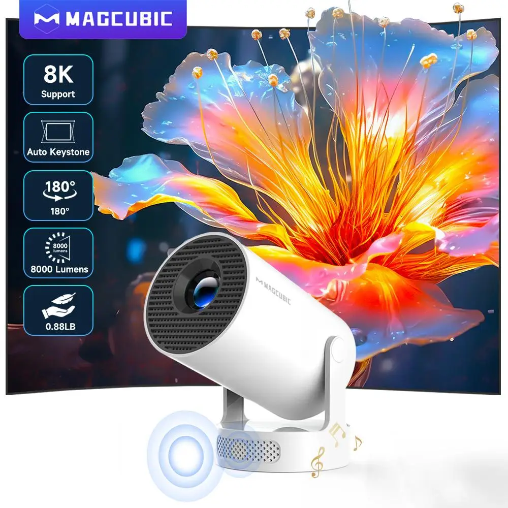 Proyector Magcubic 8K Wifi6 290ANSI Android 14 Dual WIFI Allwinner H726 BT5.4 1280*720P Cine en Casa Portátil para Exteriores HY300 Pro +