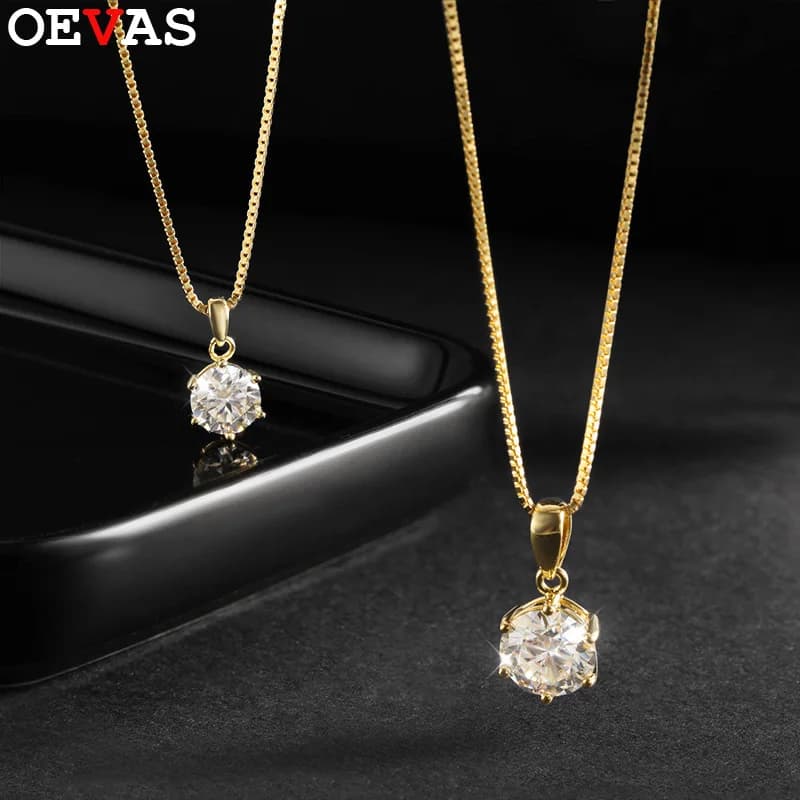 OEVAS-collar con colgante de moissanita auténtica de 1 quilate para mujer, joyería fina de Plata de Ley 100% 925 de alta calidad para fiesta de boda