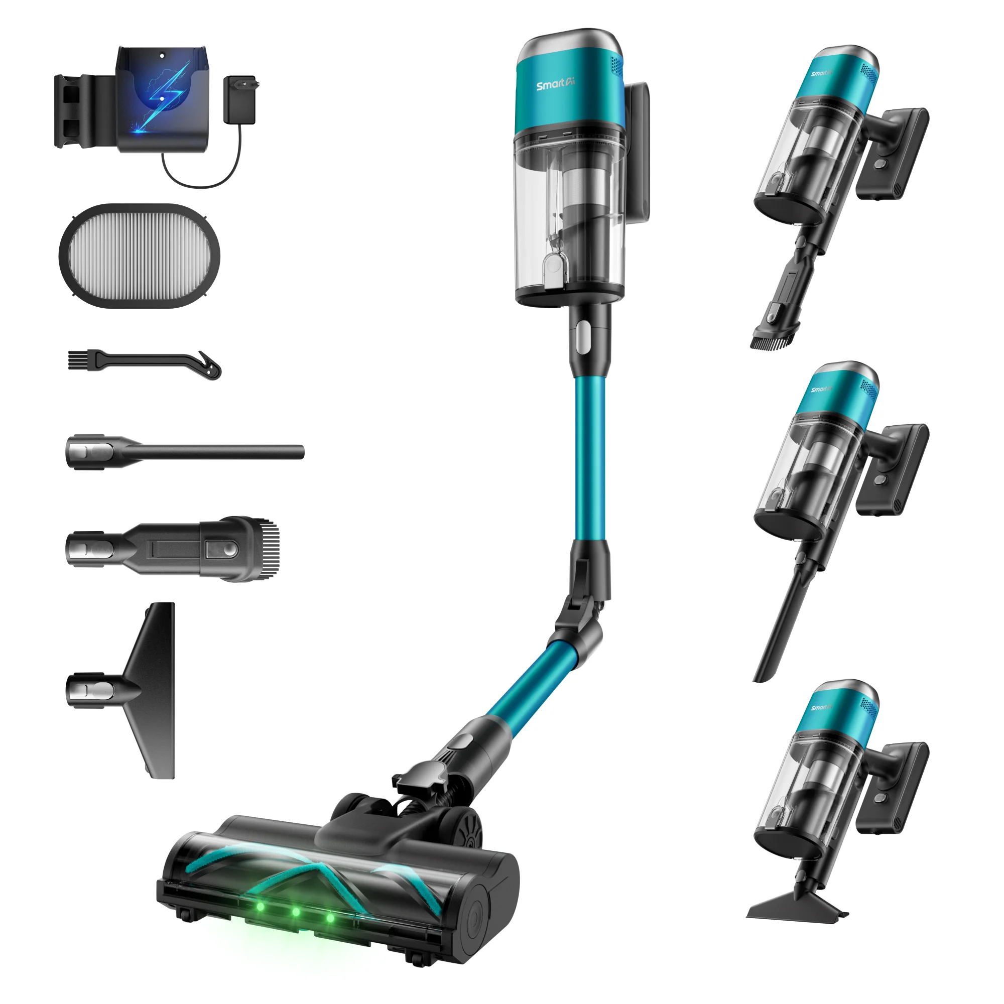 Aspiradora inalámbrica SmartAI V15PRO de 80 minutos (modelo 2026). Nueva versión mejorada con doble depósito, potente succión, batería de larga duración y mango plegable Bend-N-Reach. Versión mejorada de la Smart AI V6