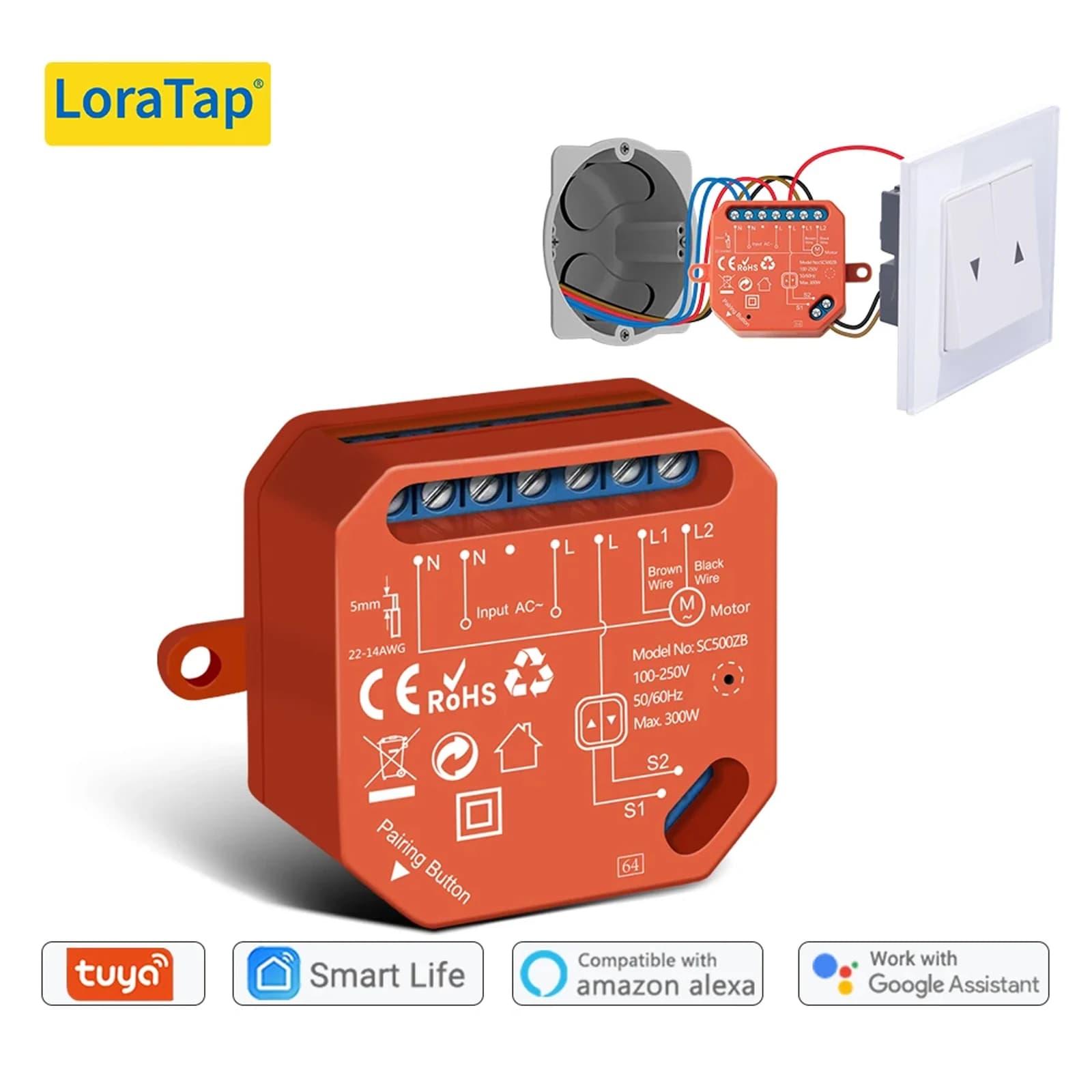 Módulo de interruptor de cortina LoraTap Zigbee para Motor de persiana enrollable DIY Tuya Smart Home por asistente de Google Alexa Zigbee2Mqtt