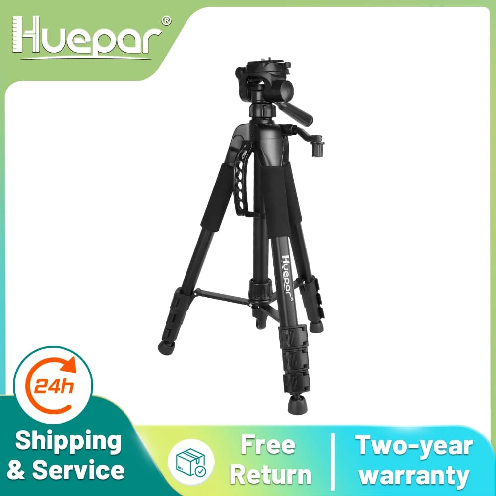 Huepar-trípode multifunción para cámara de viaje, nivel láser ajustable de 56 "/143cm, con cabezal giratorio de 3 vías, con nivel de burbuja