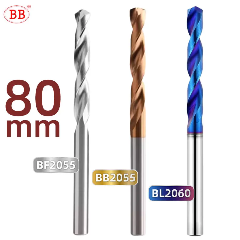 Taladro de carburo sólido BB, 80mm de largo, acero de tungsteno, procesamiento de agujeros CNC de 3-9mm para aluminio, acero, hierro fundido y madera