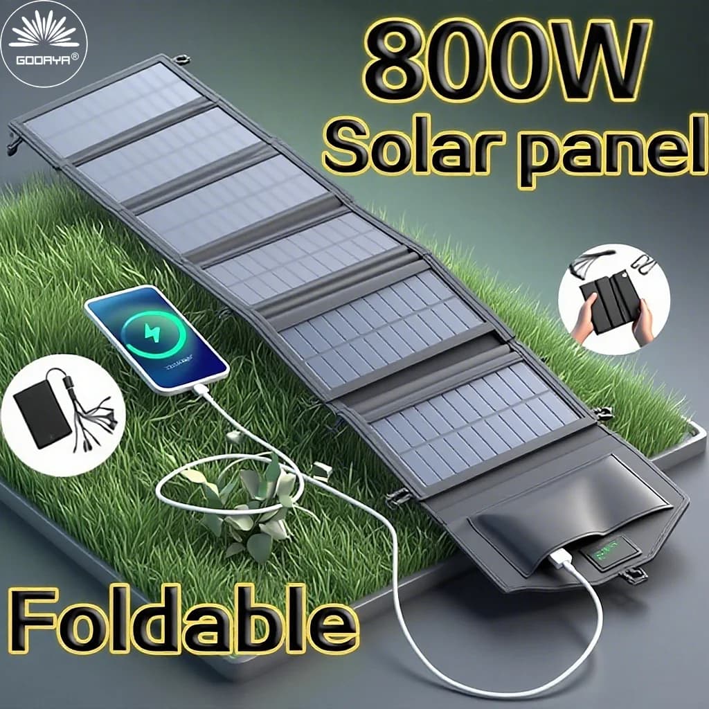 Panel solar plegable de 6 pliegues, 800W, 20w/h, paneles solares portátiles, cargador rápido, USB, 5V CC, panel solar completo, fuente de alimentación móvil