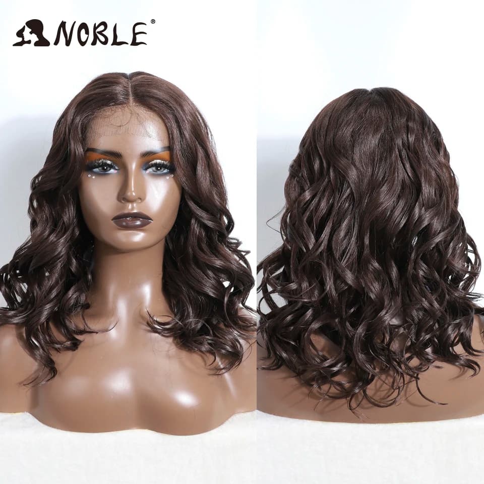 Noble-Peluca de cabello sintético con malla frontal para mujer, cabellera ondulada y rizada de 20 pulgadas, color rubio degradado, ideal para Cosplay