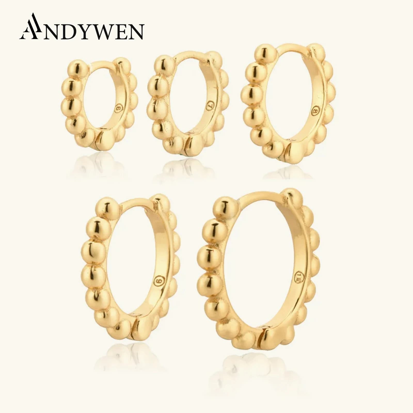 ANDYWEN-Cuentas de Plata de Ley 925 de 6mm, 7mm y 8mm, aros de varios tamaños para mujer, bucles simples, joyería para Piercing circular para mujer