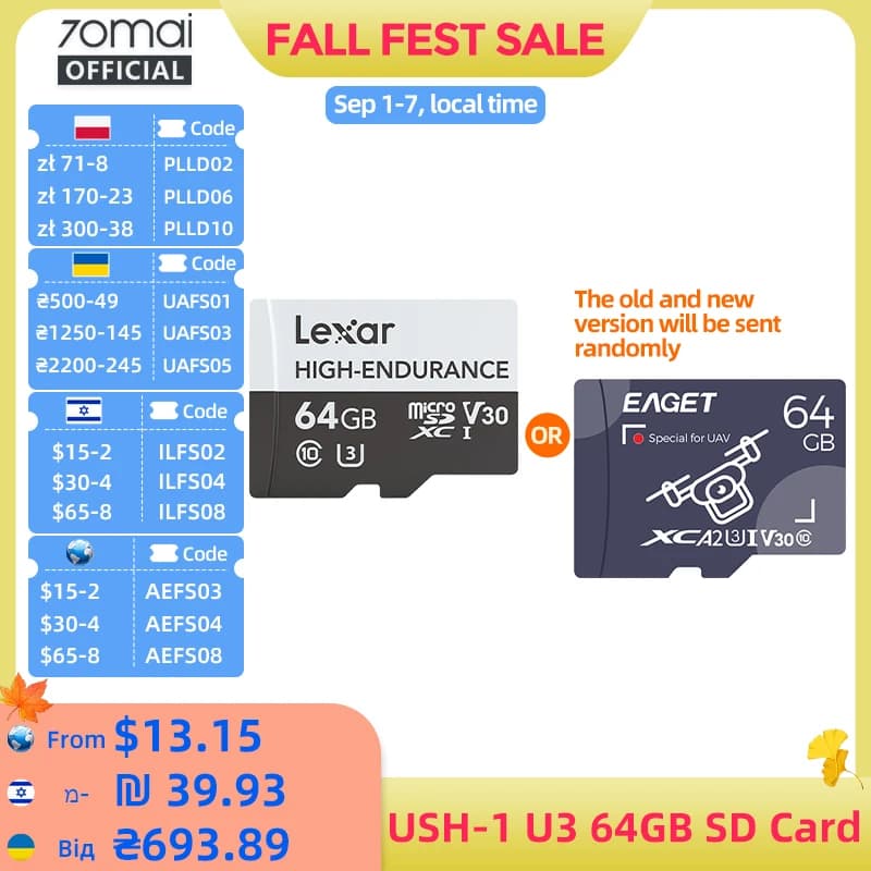 Tarjeta Micro SD de alta resistencia, 32GB, 64GB, 128GB, USH-3 para cámara de salpicadero 70mai 4K A810 A800SE A800S A510 A500S M310 S500, tarjeta EAGET