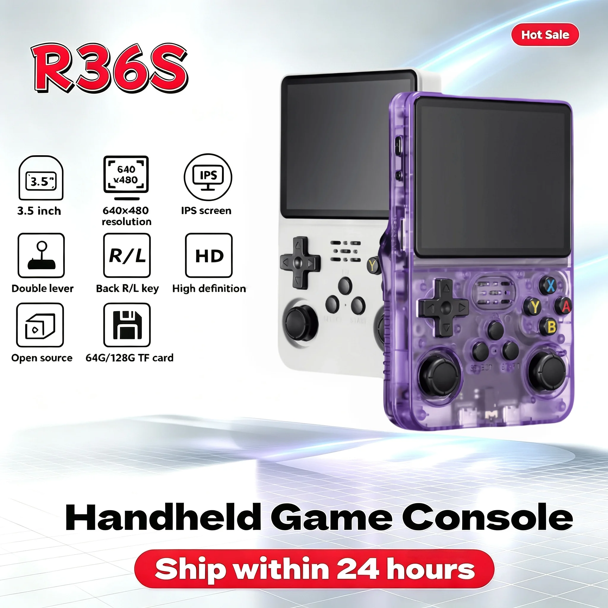 Consola de Videojuegos Portátil Retro R36S, Pantalla IPS de 3.5 Pulgadas, 128GB de Juegos, Reproductor de Bolsillo Portátil, Sistema Linux