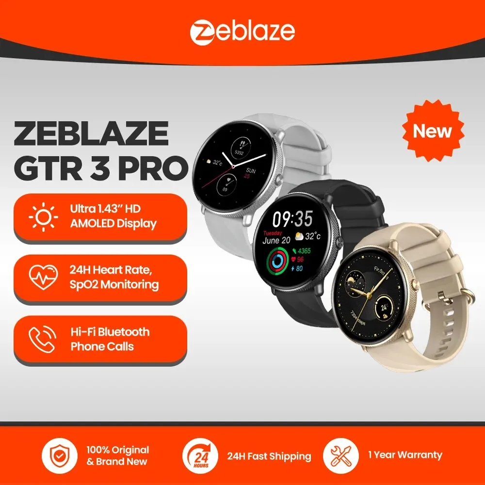 Reloj inteligente Zeblaze GTR 3 Pro con llamadas de voz, pantalla AMOLED de 1,43 ", marco de acero inoxidable 316L, reloj inteligente con seguimiento de Fitness