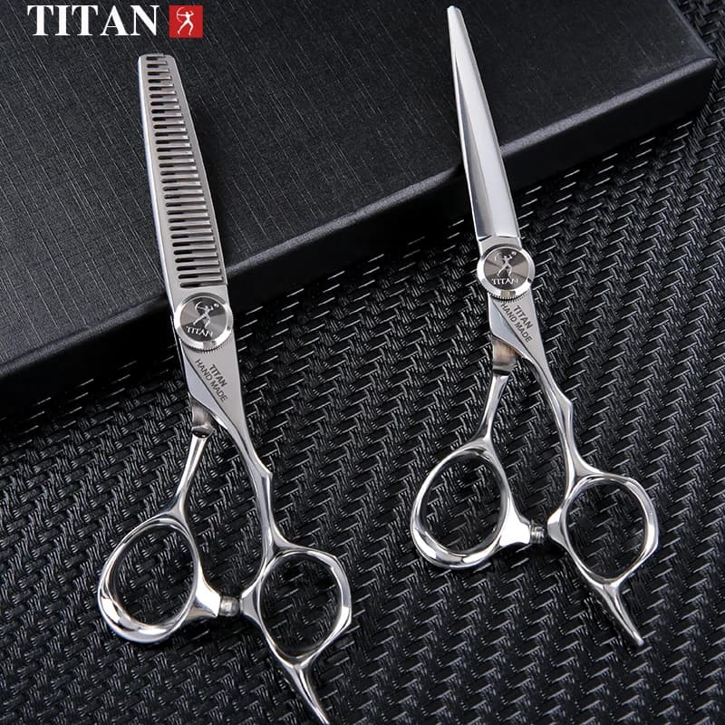 Tijeras Profesionales de Peluquería TITAN, Tijeras de Barbero para Cortar y Entresacar Cabello, Juego de 5.5/6.0/6.5/7.0 Pulgadas, Acero Japonés 440C